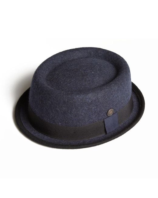 Dasmarca Hats Blue Tony Felt Skimpy Brim Short Brim Rude Boy Mod Style Porkpie Hat for men