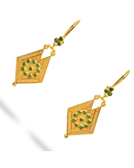 Ebru Jewelry Metallic Vintage Style & Emerald Design Dangle Earrings