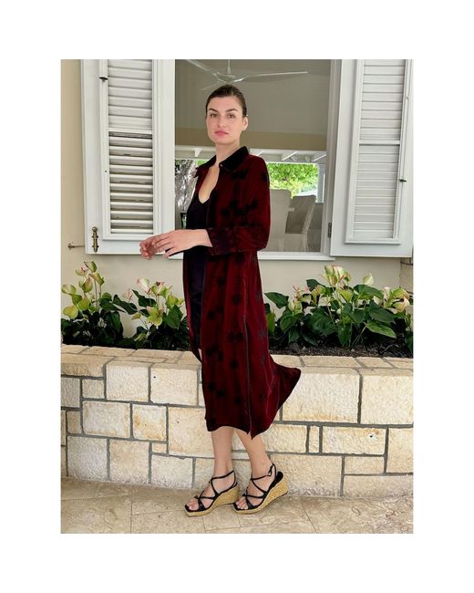 Antra Designs Red Suki Burgundy Velvet Coat Dress