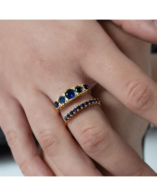 Marteliè Blue Antique Style Ring With Synthetic Brilliant Cut Sapphire