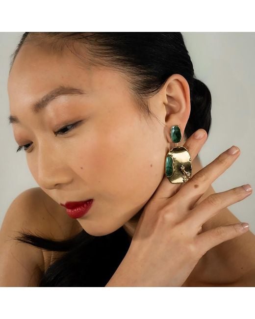 Rare Matters Jewelry Green Malachite Drop Earrings