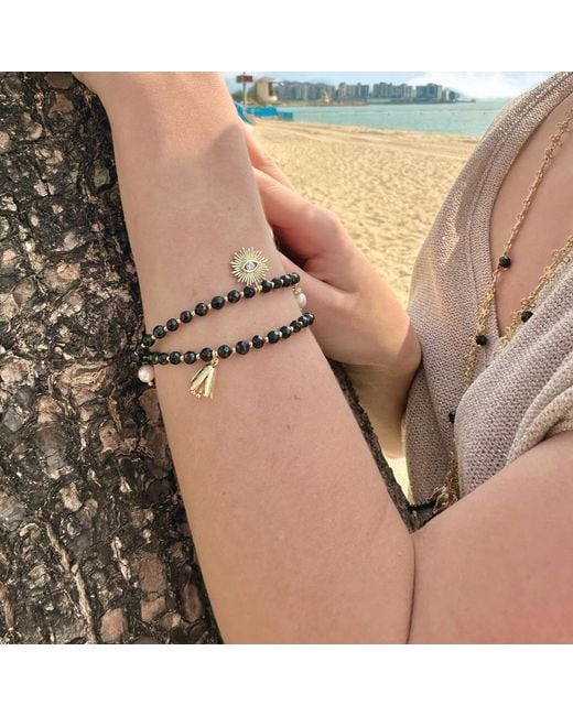 Farra Black Obsidian With Evil Eye Charms Double Layers Bracelet Or Choker