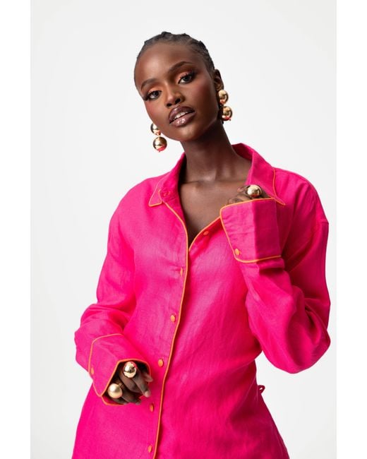Ofuure Pink Linen Nikki Button Up Shirt
