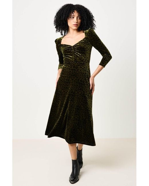 Louche Green Ambrose Velvet Roar Midi Dress