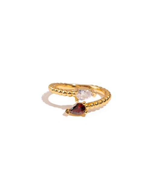 Ebru Jewelry Metallic Ruby & Diamond Teardrop Glow Adjustable Ring