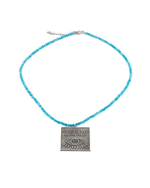 Ebru Jewelry Metallic Sterling I Am Always Protected Pendant Stone Beaded Necklace