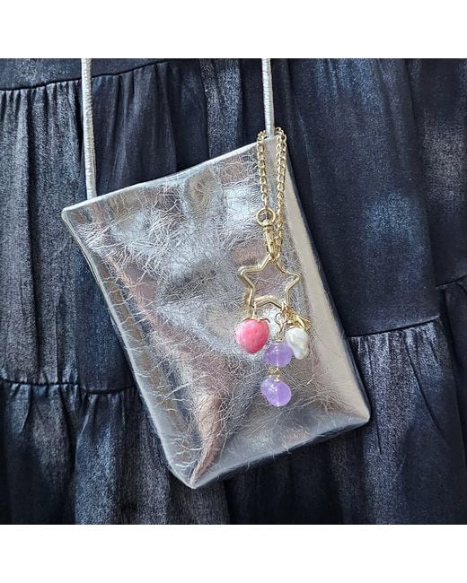 Farra Metallic Star With Strawberry Amethyst And Baroque Pearl Dangle Bag Charm