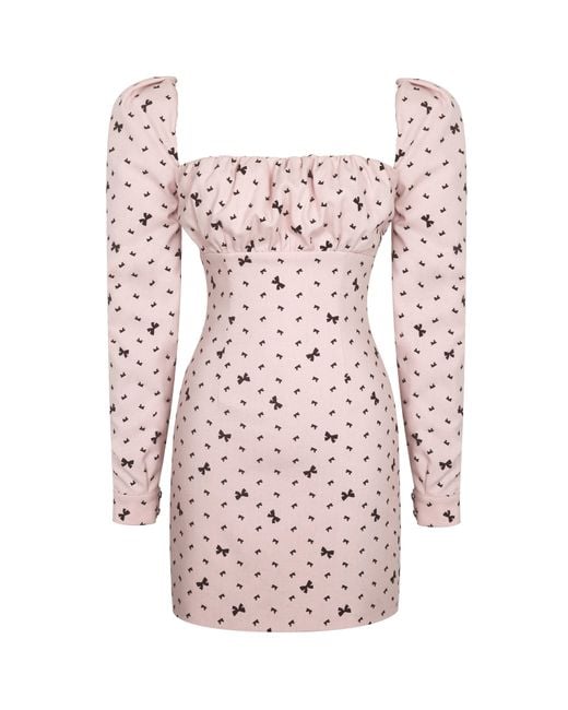Miss Circle New York Pink Perla Baby Ruched Bust Velvet-Embossed Bow Mini Dress