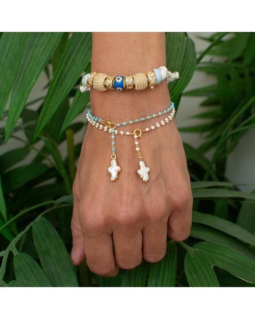 Alexie of Athens Brown Delphi Freshwater Pearl Cross Bracelet