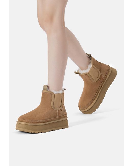 EverAu Australia Brown Shoveler Leather Platform Short Chelsea Boots