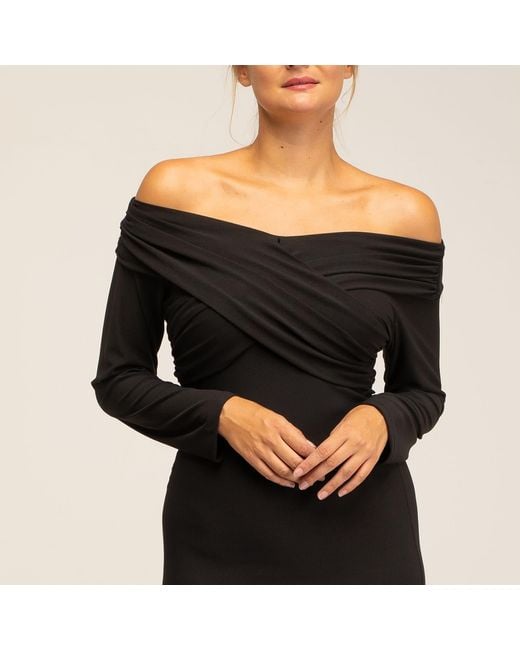 Tantra Spain Sl Black Long Fitted Dress With Long Sleeves, V-Neck And Draped Detail On The Chest