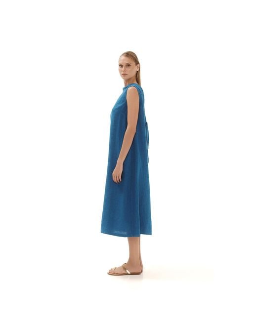Haris Cotton Black Midi Back Tie Linen Dress