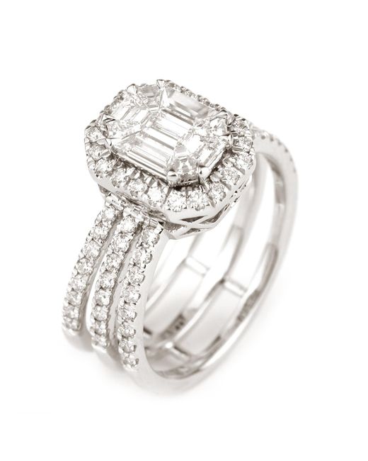Artisan Metallic Emerald-Cut Diamond Halo Wedding Ring