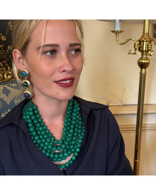 Michael Nash Jewelry Green Violetta Three Stone And Malachite Resin Pierced Earrings