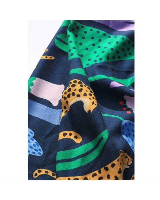Jessie Zhao New York Green Double Sided Wool Silk Scarf Of Jungle Night