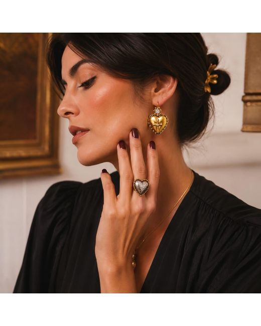 Vstyle Metallic Sacred Heart Statement Ring