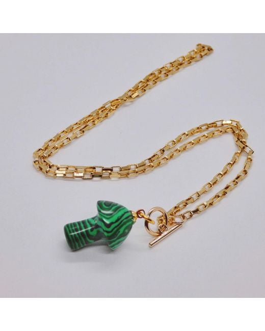 VALERIE CHIC Metallic Mushroom Malachite Necklace Vintage Style 18K
