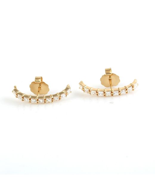 Artisan Metallic Princess Cut Diamond In 18k Yellow Gold Designer Stud Earrings