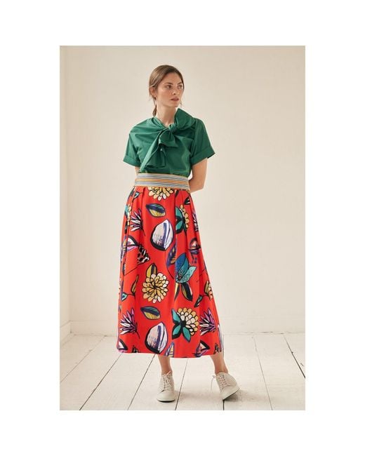 Marianna Déri Red Midi Skirt With Flower Print