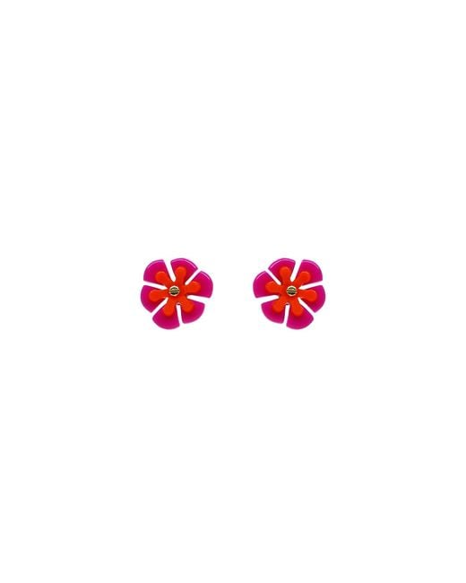 Gissa Bicalho Red Handmade Acrylic Earring Branch Daisies