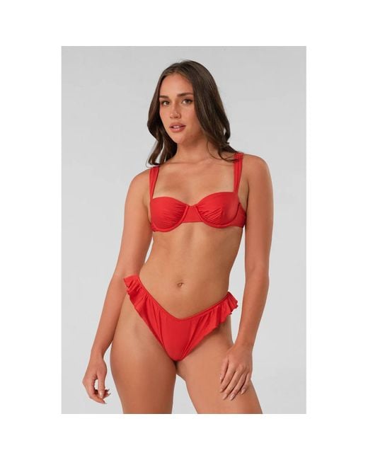 Blackbough Swim Red Elsie Ruffled Cheeky Bottoms Hot Gloss
