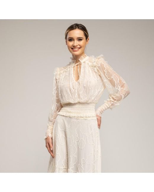 Tantra Spain Sl Natural Neutrals Lace Top With Elasticated Cuffs And Waistband, V-Neck, And Straps