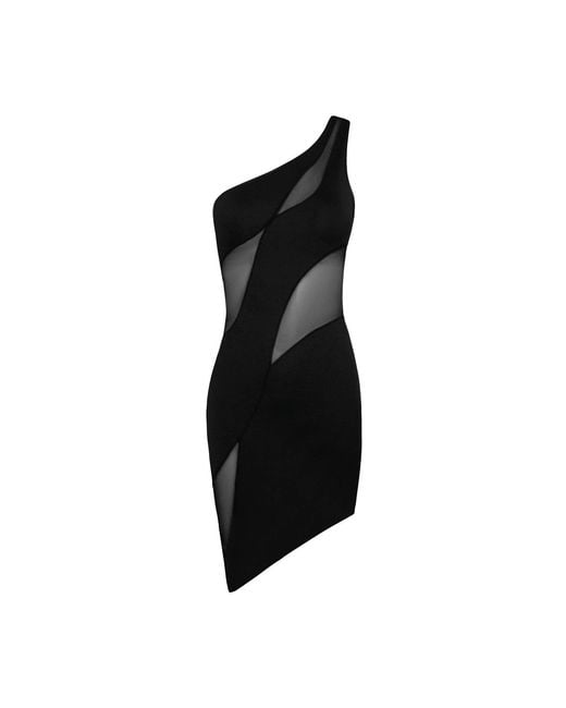 OW Collection Black Curve Mesh Mini Dress
