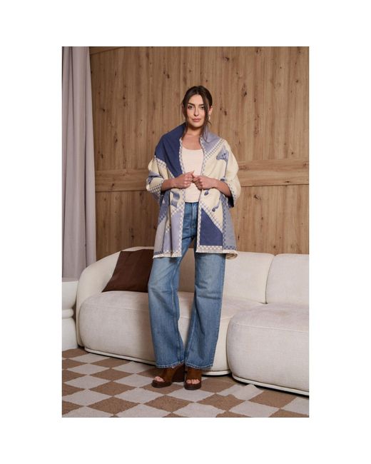 Saachi Blue Checkered Equestrian Reversible Scarf