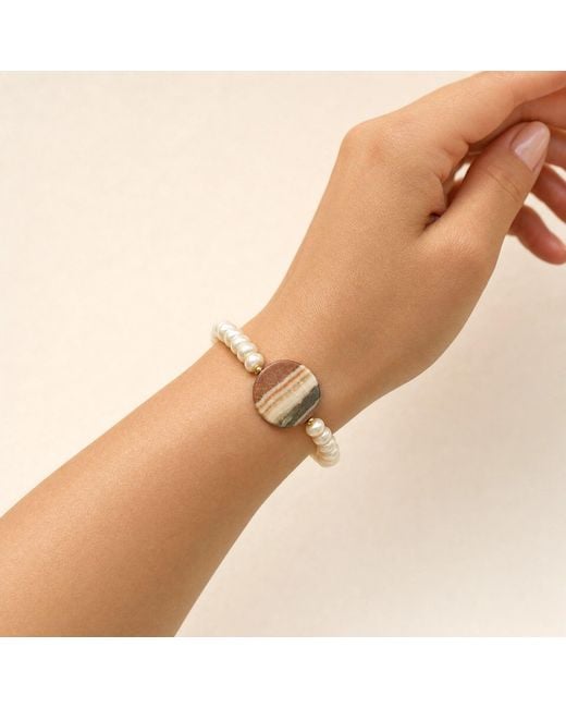 Angel Barocco Metallic Striped Agate Freshwater Pearl Stretch Bracelet