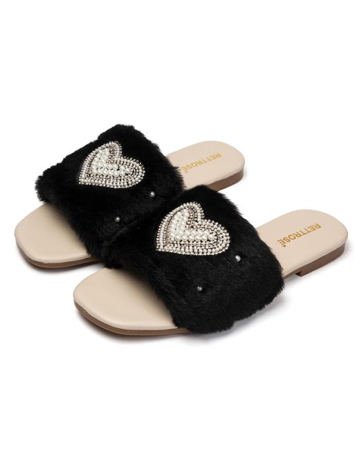 Rettrose Black Lilah Luxury Plush Diamanté Embellished Handmade Sliders