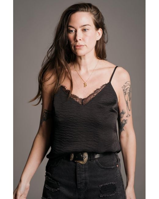 Little Lies Black Nightbird Lace Trim Cami Top