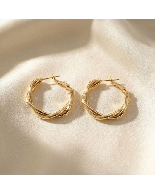 Harfi Metallic Plated Twisted Hoop Everyday Earrings