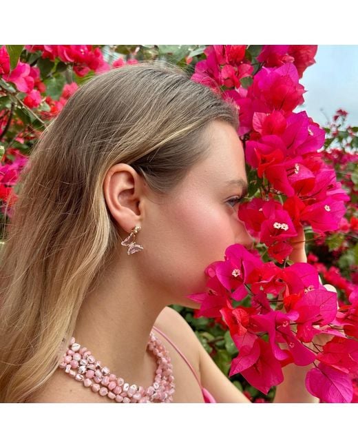 Farra Metallic Asymmetric Crystal Butterfly Earrings