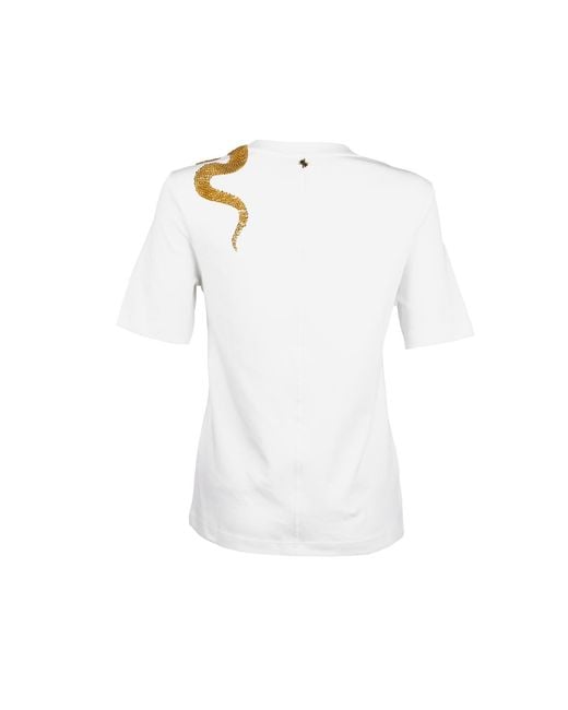 House of Laines London White Laines Couture Embellished Shoulder Snake T-Shirt