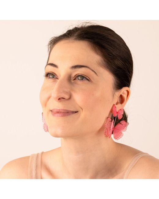 Oana Savu Pink Hot Silk Butterfly Earrings Sterling Fairy Jewelry