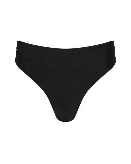 Playaluxe Black Capri Ruched High Waist Thong Bikini Bottom