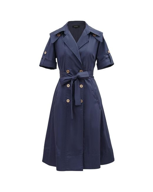 Smart and Joy Blue Cotton Trench Coat Dress