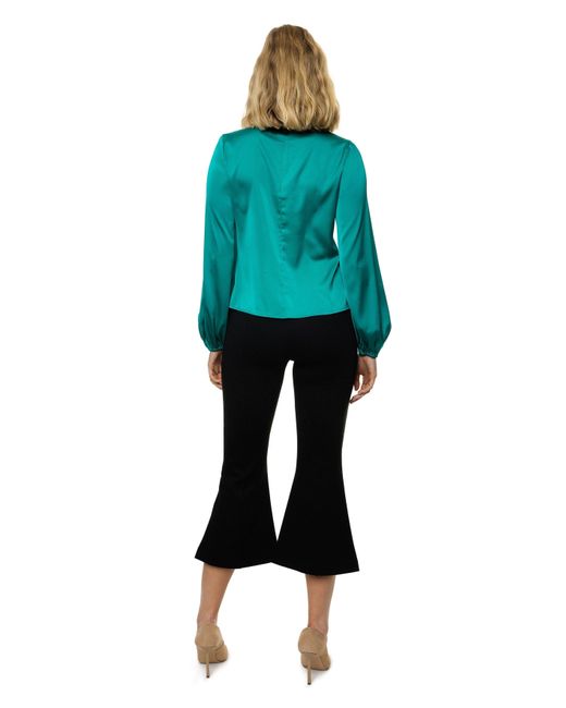 Carloslines Blue Draped Mock Neck Long Sleeve Shirt
