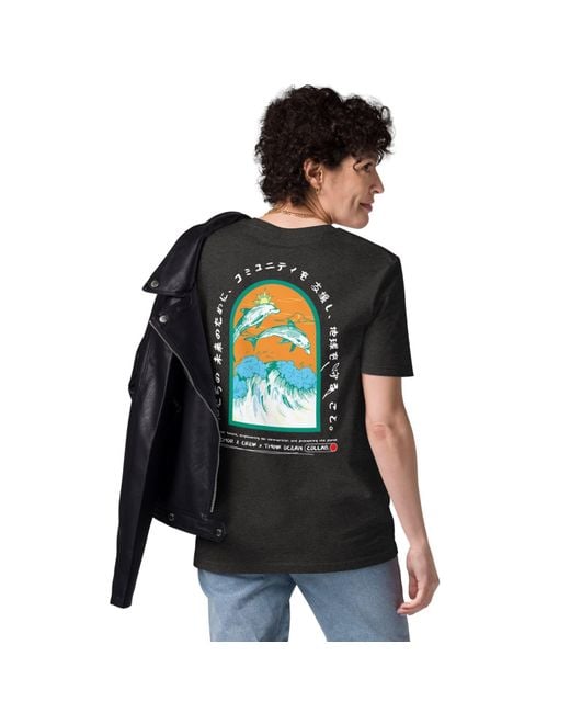 Anchor and Crew Black Heather Think Ocean Five Japan Gurafiku Organic Cotton T-Shirt