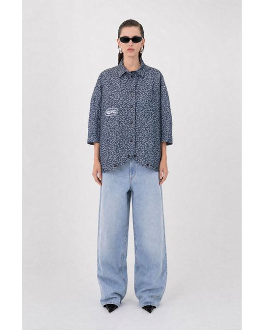mysimplicated Blue Leopard Short Sleeve Shirt W