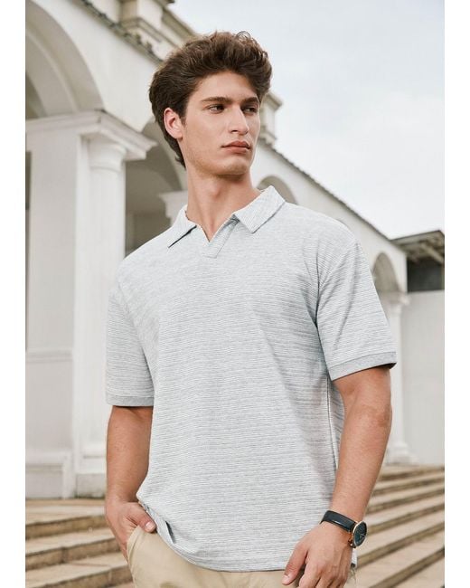 Vayla White Open Collar Fine Knit Polo Shirt for men