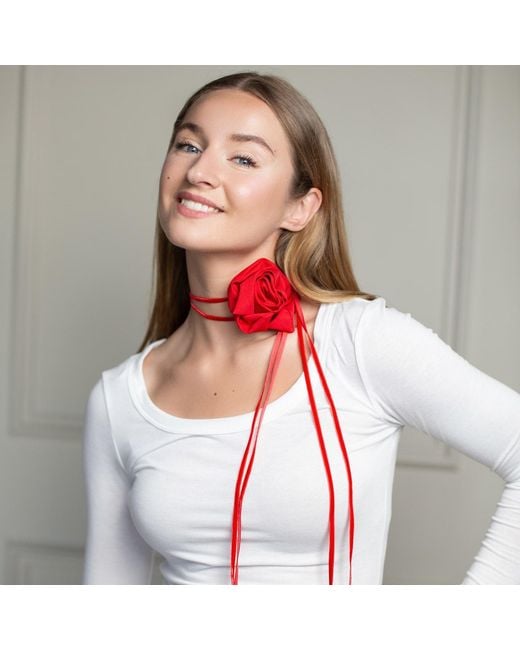 RainSisters Red Rose Flower Choker