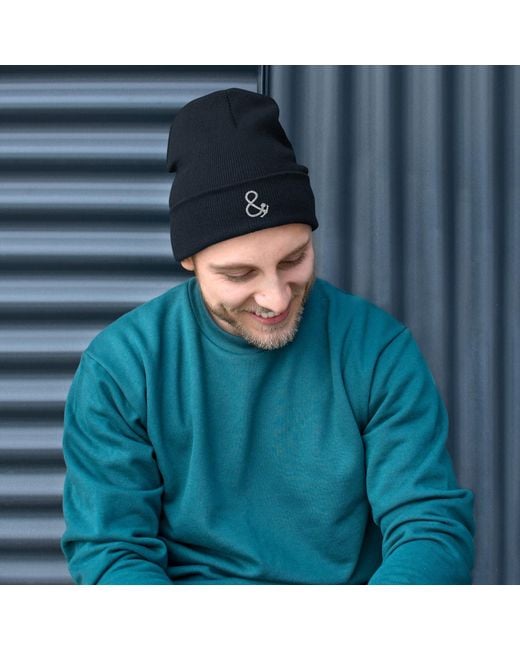 Anchor and Crew Blue Ampersand Signature Cotton Blend Embroidered Beanie for men