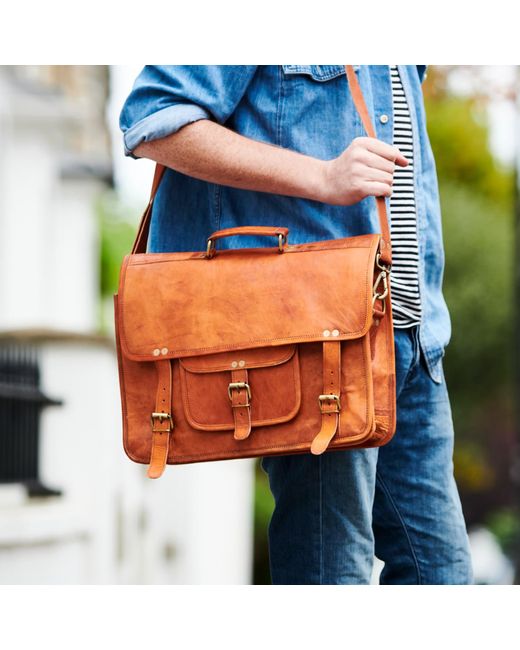 VIDA VIDA Brown Vida Vintage Special Handmade Leather Laptop Bag for men