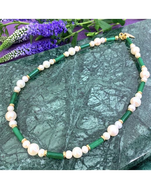 Farra Green Jade And Freshwater Pearls Short Necklace
