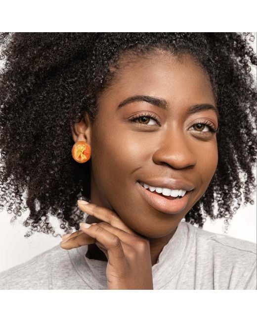 Gold & Honey Orange 24K Leaf Button Stud Earrings