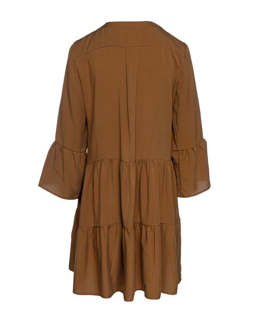 Conquista Brown Chocolate Tencel Gathered Seams Dress