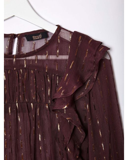 Rose & Nancy Brown Eva Chiffon Ruffle Blouse