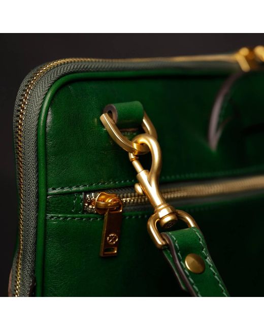 Time Resistance Green Leather Briefcase Laptop Bag