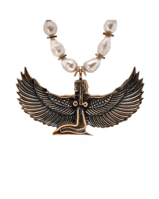 Ebru Jewelry Metallic Teardrop Pearl Magical Goddess Isis Pendant Beaded Necklace